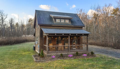View of the cabin from the road. Sitting on just over an acre of land.