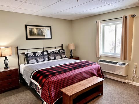 Sleep well in our comfy King Bed while enjoying the Mountain View!