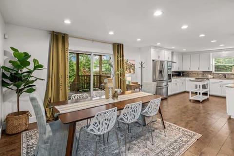 Dining table seats your whole group for meals & board games.
