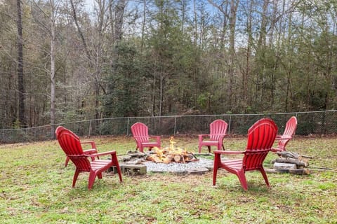 Fire pit with new folding chairs is ready for cozy nights under the stars.