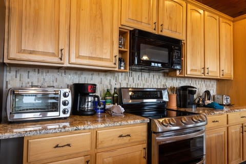 we have a keurig, drip coffee pot, kettle, toaster oven and multiple crock pots for you to have the comforts of home while using the kitchen