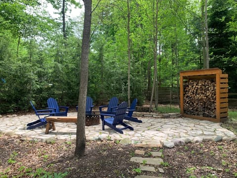 Fire pit with seating for 8. 