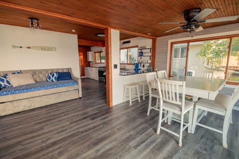 Kitchen table seats 6 and bar stools at counter seats 3. Keurig no longer avail.