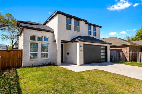 This newly built home has a modern exterior. 