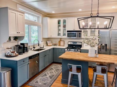 Butcher block island seats 4