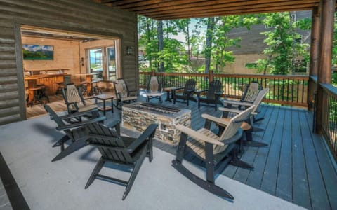 Outdoor Fire Table and Surround Chairs with Views of the Bar Space