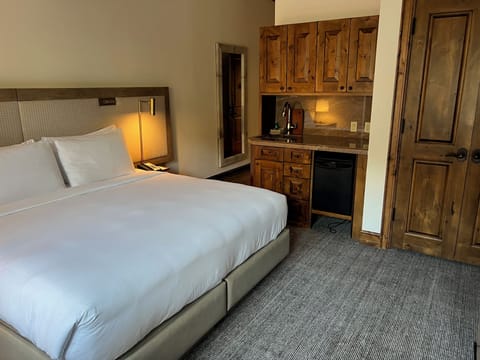 2nd bedroom studio with fireplace, TV, small fridge and sink