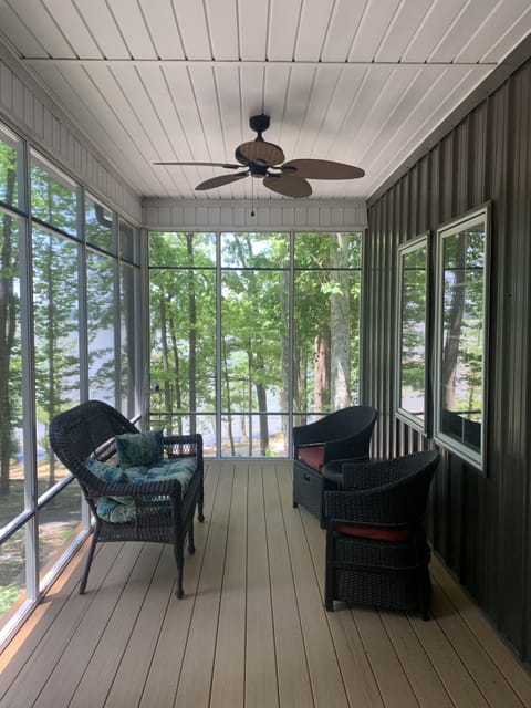 Coffee in the morning in the screened in porch