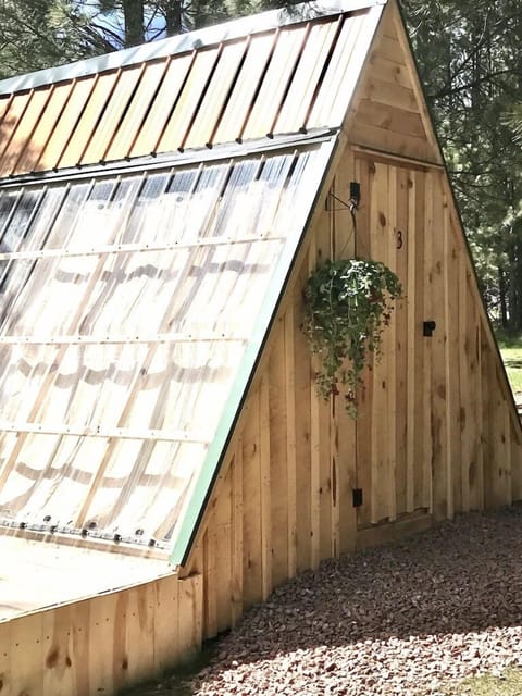 Our Stargazer Convertible A-Frames nestled among 10 acres of pine trees.