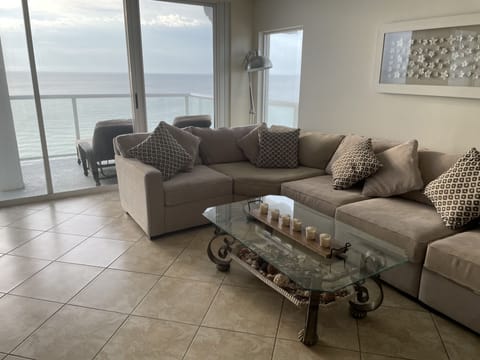 Living space with oversized sofa