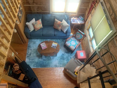 Queen sleeper for guests who cannot negotiate spiral stairs or be by bathroom.