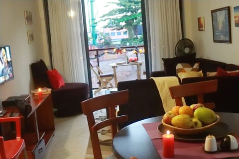 Open dining area shares space with living room