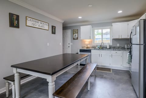 Bench style seating allows for any size group to dine together