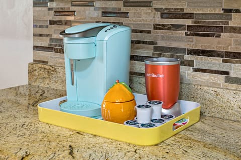 Keurig for coffee and tea, NutriBullet for tropical smoothies