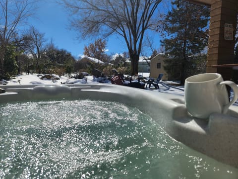 Enjoying the hot tub