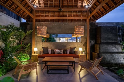 View of the seating area at night 