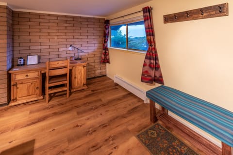 Work space provides charging station, basic office supplies and mountain views!