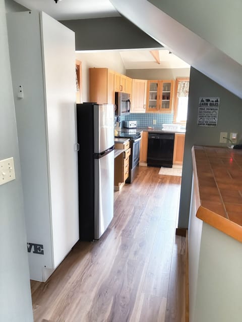 Kitchen entrance right after coming in front door - spare refrigerator