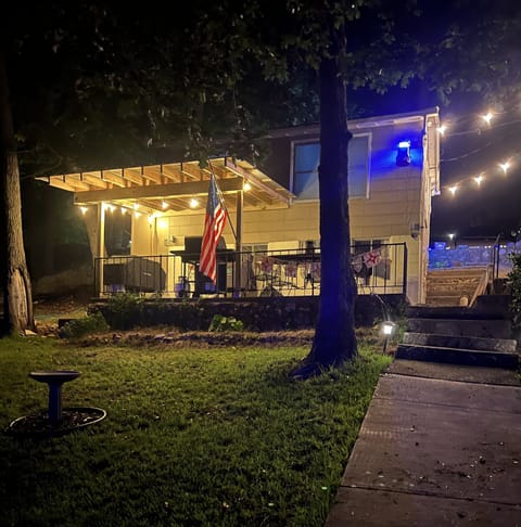 night time view of cabin
