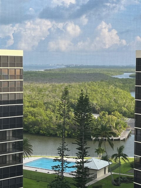 Lanai view.....north over Wiggins boat dock and Surf Colony pool.