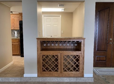 Bar with built in wine rack.