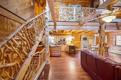 Details that tell a story—handcrafted beams and exotic woods make this cabin truly one of a kind.