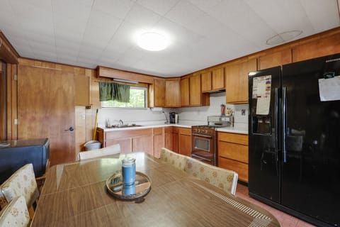 Room, Indoors, Hardwood, Kitchen, Refrigerator