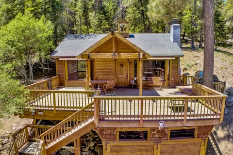 Private outdoor deck surrounded by tall pines, perfect for relaxing under the trees after a day of adventure—enjoy peaceful forest views, fresh air, and a truly rejuvenating stay.