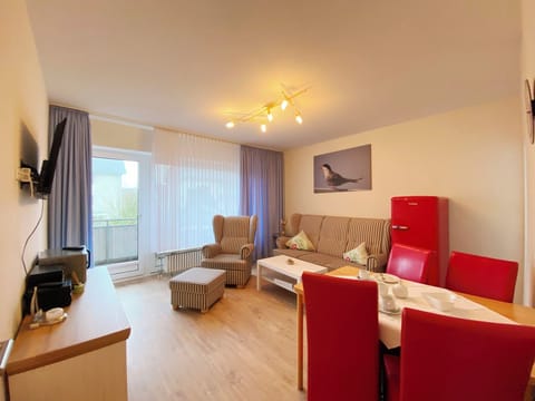 Living room, sofa, TV, balcony, dinning table