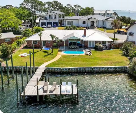 Deep waterfront dock, with boat slips. Protected water for your boats and wave