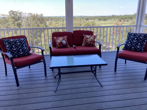 Screened in back porch (12' x 18') with seating for six.