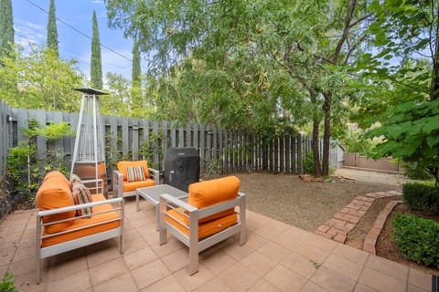 Seating area with outdoor heater and grill