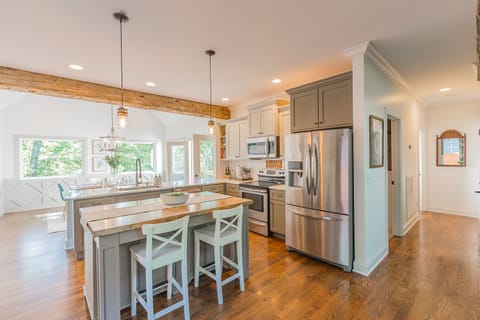 Kitchen just off of living room works well while socializing