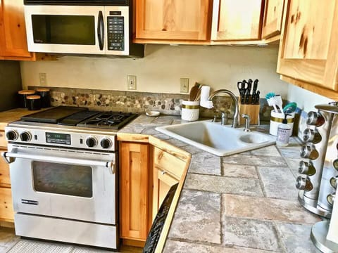 Well stocked kitchen.