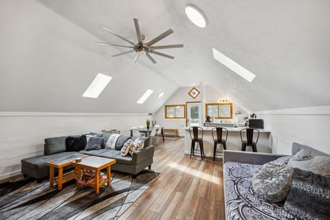 The great room: living area, kitchen, dining area, and mud area 