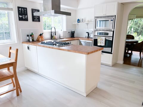 Bright and airy kitchen, we supply everything needed for a long-term stay