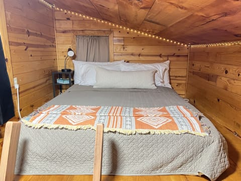 This lofted bedroom provides a cozy atmosphere surrounding you with twinkle lights spanning the perimeter of the loft. A perfect relaxing place to escape the pressures of life and have a restful getaway. Black-out curtains ensure deep long sleep.