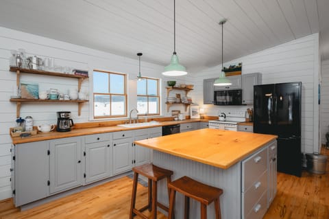 a large island for prep and family gatherings