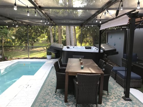 Fully Screened Private Patio with Small Pool, Dining, Hot Tub, conversation area