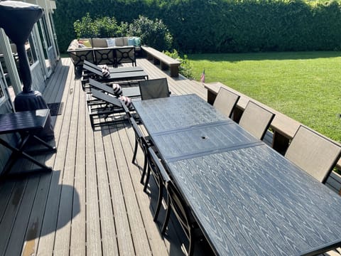 54 foot lakeside deck. Multiple lounging areas and outdoor heating lamp