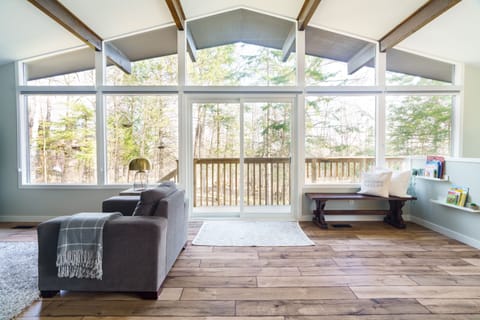 No shortage of natural light in the living room.