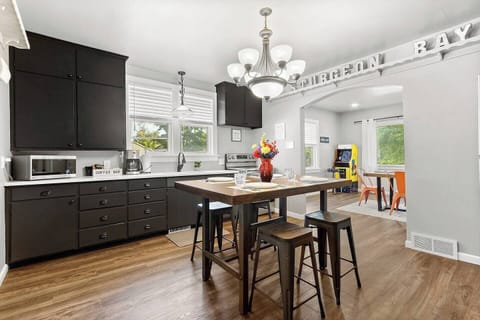 Spacious, open concept floor plan with plenty of room for your family to spread out.  The kitchen is fully stocked with new dishes, cookware, and appliances.