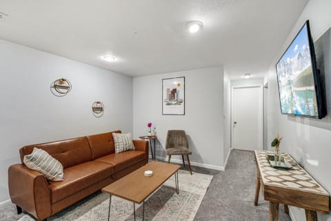 Living area with Smart TV and fold out sofa