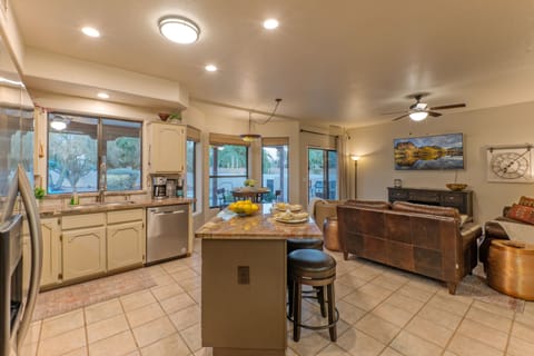 Great room features an open floor concept with spaces for individual activities and social gatherings.