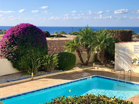 POOL WITH SEA VIEWS, CORAL BAY BEACH IS JUST BEYOND THE FIELD DOWN A PATH