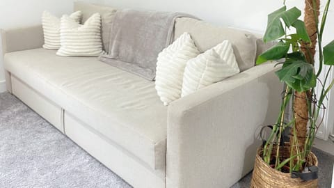 King size Ikea sofa bed which can accommodate 2 guests.