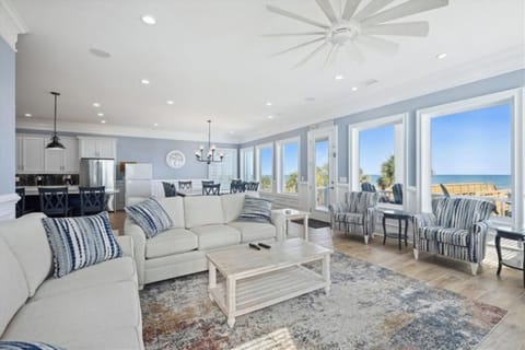 The ocean front living room is fabulous for movie night with the family.