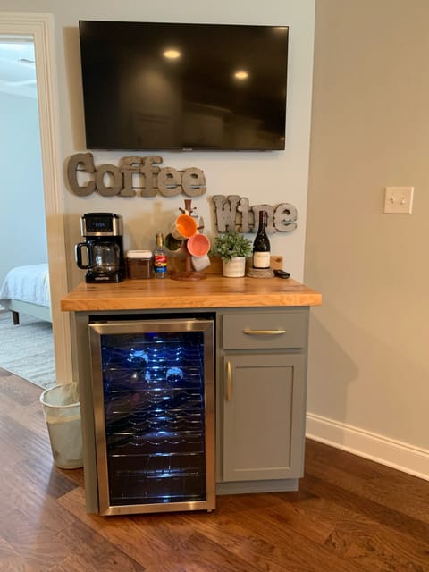 Coffee bar and wine fridge!
