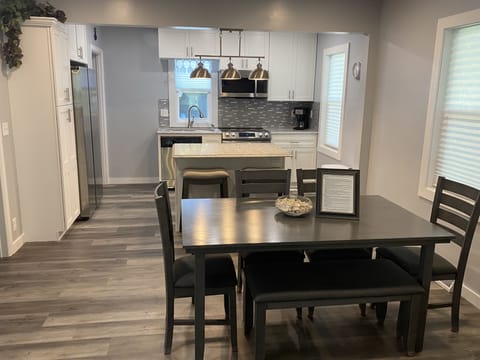 Dining room and kitchen.