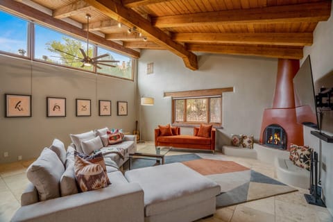 Inviting living room for relaxing after a day of skiing or exploring Santa Fe.